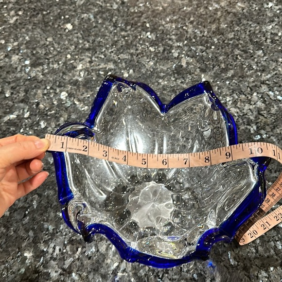 Elegant Blue and Clear Glass Art Bowl - Picture 3 of 5